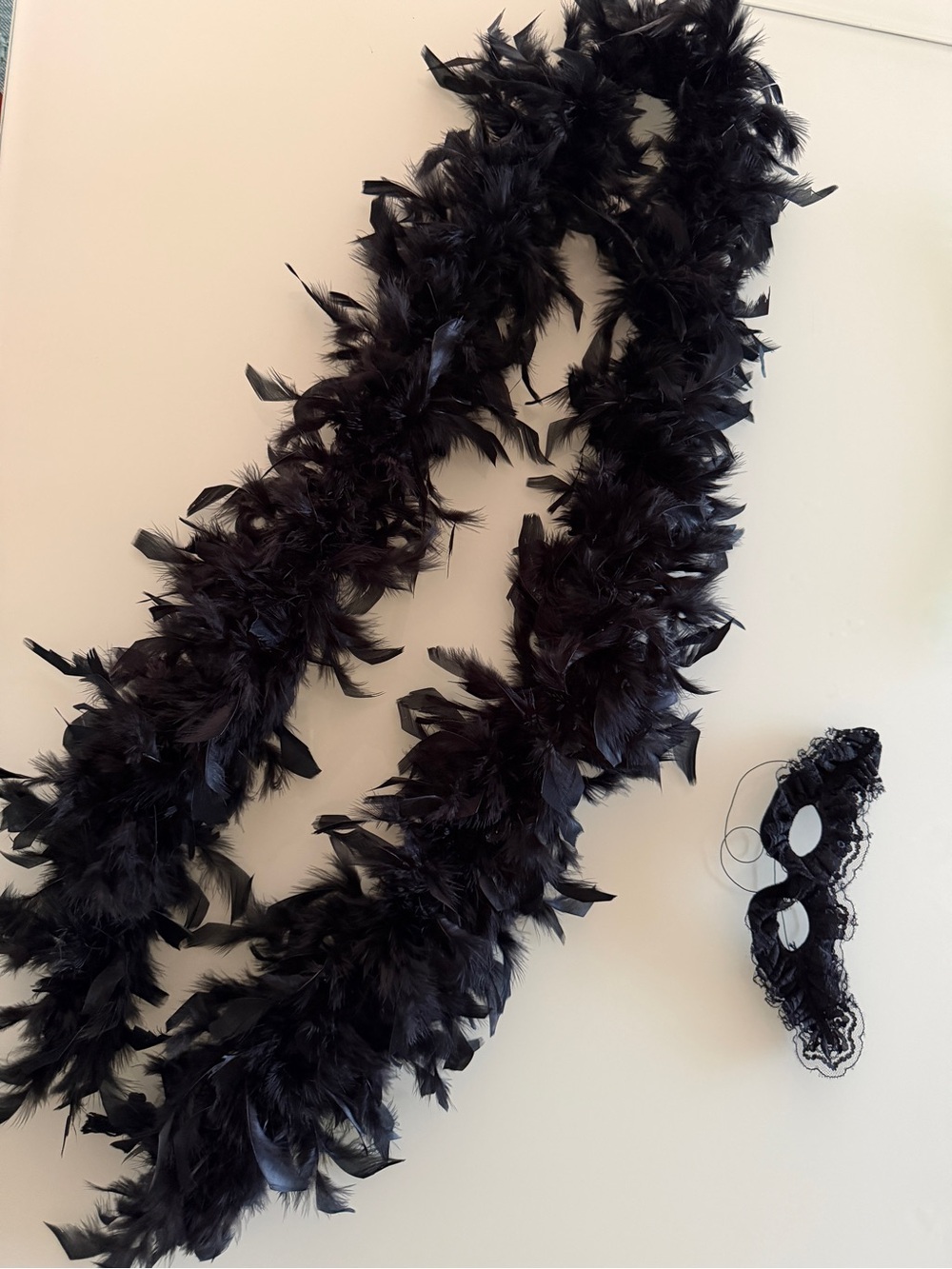 Black Feather Boa with Lace Eye Mask